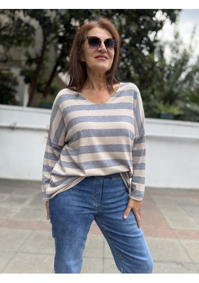 DenizEge İtalyan Yün Angora Çizgili Triko Bebe Mavi