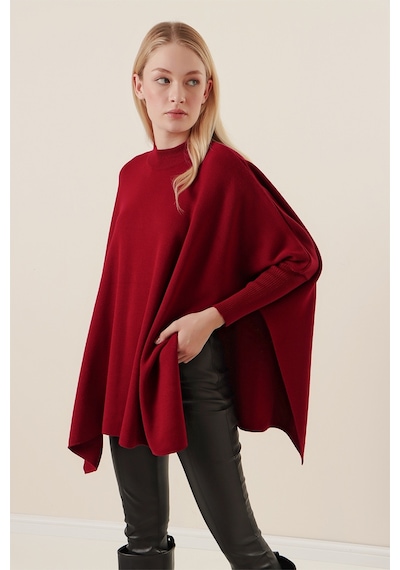 Bigdart 15783 Yırtmaçlı Panço Kazak - Bordo 001