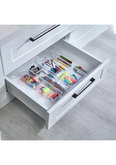 Promosyonca 6 Parça Organizer Çekmece İçi Düzenleyici, Şeffaf Kristal Plastik Düzenleyici Seti, Plastik Organizer Genel