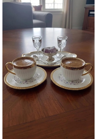Florry Altın Yaldızlı Kabartmalı Porselen Türk Kahvesi Fincan Takımı 2'li 90 Cc Diğer