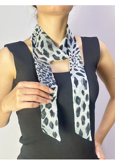 Gönülden Tasarım 140x5 Cm Füme Leopar Desenli Kadın Fular Boyun Bağı Renkli