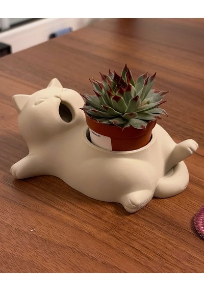 Esneyen Kedi Şeklinde Dekoratif Saksı Beyaz Mini Çiçek Saksısı Ev Ofis Dekoru Beyaz Saksı