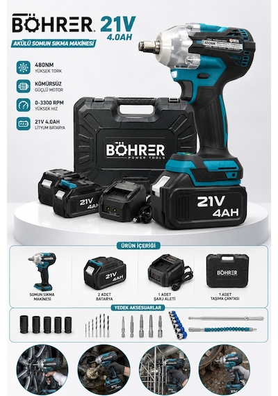 Böhrer Ba011350 Pro Çift Akülü 450nm Somun Sıkma Makinesi - Ağır Hizmet Tipi Kullanım