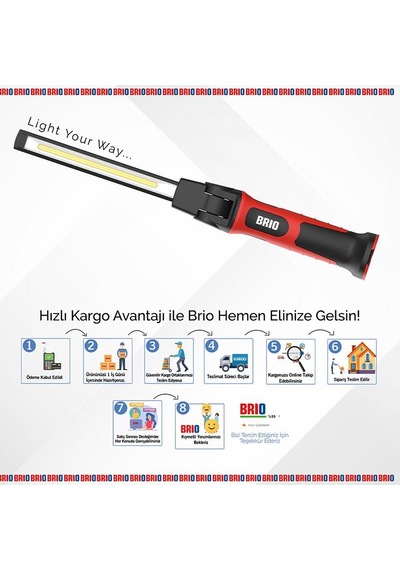 Brio Usb Şarjlı Led Fener Lamba Güçlü Işık Tamirci Feneri 1000 Lümen