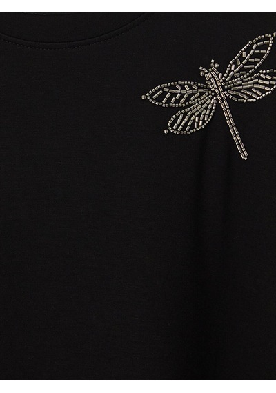 Lcw Everyday Siyah Boncuk İşlemeli Oversize Kadın Sweatshirt Tunik
