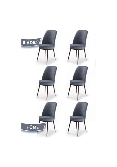 Canisa Concept Dexa Serisi, Üst Kalite Yemek Odası Sandalyesi, Metal Kahverengi Iskeletli, 6 Adet Sandalye Füme, Metal