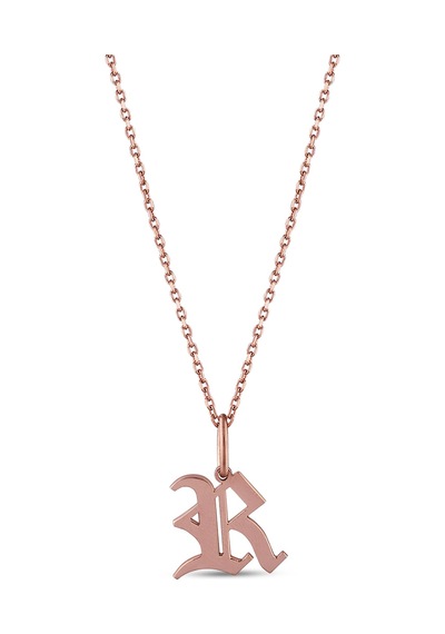 Kuyumcudukkani "force Zincirli İsim Kolye"büyük Harf Old English Font-33227-r-for Rose Gold