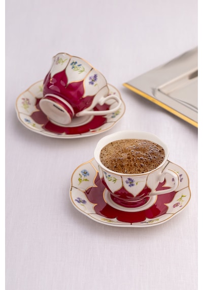 Emsan Kır Çiçekleri 2 Kişilik Kahve Fincan Takımı Bordo 80 Ml