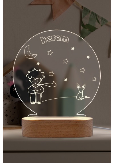 Küçük Prens Kişiye Özel Led Gece Lambası Masif Ahşap Tabanlı Usb Kablolu Pleksi Led Gece Lambası