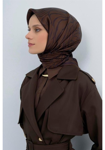 Armine İpek Eşarp 2026 Yaz - 9511-80 Koyu Kahve Siyah Twill