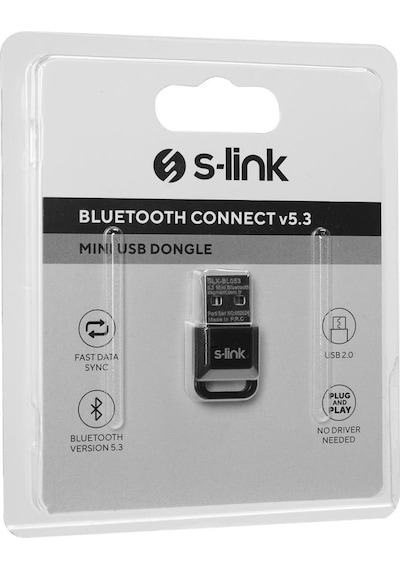 S-link Slx-bl053 Bluetooth 5.3 Alıcı, Mini Dongle Usb Alıcı, Bluetooth 5.3 Adaptör, Usb Bluetooth 5.3, Win7/8/10/11 Tak Çalıştır, Çoklu Cihaz Bağlama Pc İçindir