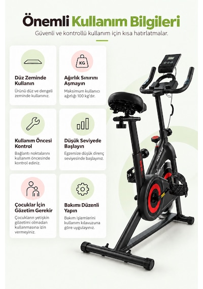 Kochler Spin Kondisyon Bisikleti 4 Kg Volanlı, Ayarlanabilir Dirençli Egzersiz Bisikleti Kırmızı Siyah - Kırmızı