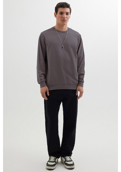 Tudors Erkek Relax Fit Rahat Kesim %100 Pamuk 2 İplik Bisiklet Yaka Koyu Gri Sweatshirt-41521 Koyu Gri