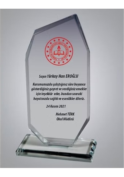 Kişiye Özel Cam Plaket Kristal Plaket 19,5x12x1 Cm