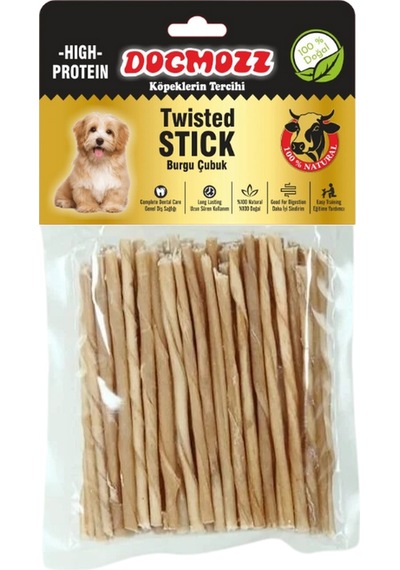 Dogmozz Premium Deri Burgu Stick İnce Natural Köpek Kemiği 50'li