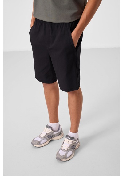 Tommylife Siyah Standart Fit Dokuma Hafif Esnek Chino Erkek Şort - 81292 Siyah