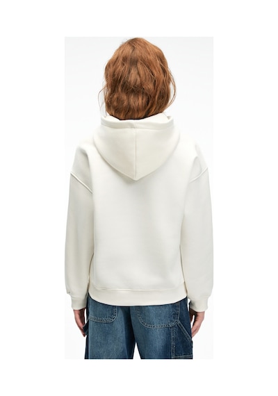 Grimelange YANMESA Kadın Oversize Baskı Ve Nakış Detaylı Uzun Kollu Kapüşonlu Beyaz Sweatshirt