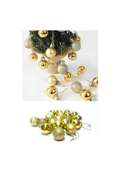 12 Adet Gold 2,5 Cm Mini Yılbaşı Topu, Noel Çam Ağacı Topu, Süs Topu