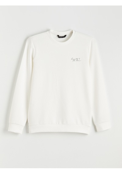 Lcwaıkıkı Classic Beyaz Bisiklet Yaka Nakışlı Erkek Sweatshirt
