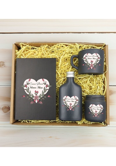 Bk Gift Kişiye Özel İsimli Dtf Anne Temalı Antrasit Defter & Kahve Fincanı & Kolonya & Mum Hediye Seti-5, Anneye Hediye, Anneler Günü Hediyesi Kobitme