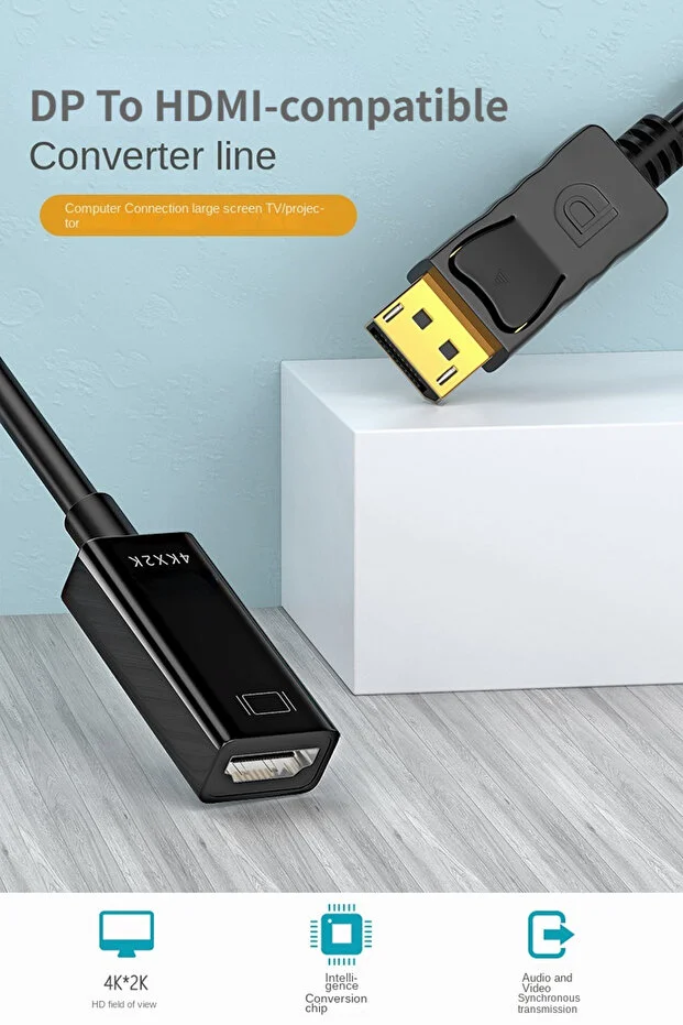 Displayport To Hdmı 4k Full Hd Video Ses Görüntü Kablosu Bilgisayar Dizüstü Tv İçin Dönüştürücü 10cm