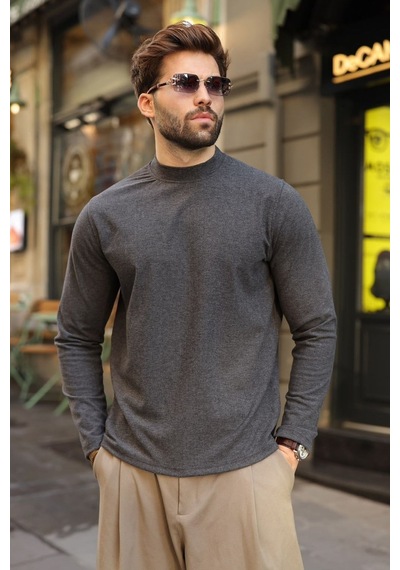 Madmext Antrasit Yarım Balıkçı Yaka Slim Fit Erkek Sweatshirt E7202