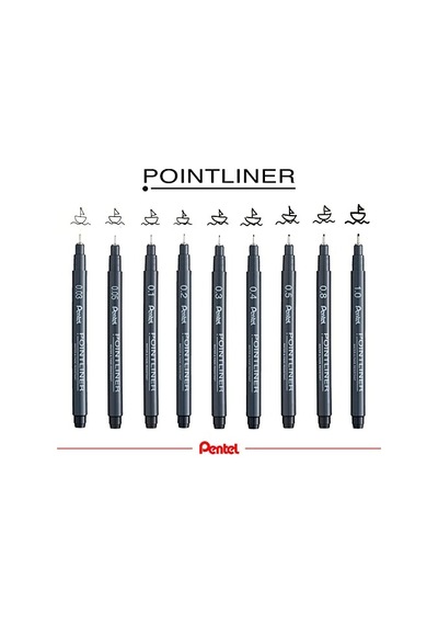 Ayrex Pentel Pointliner S20p-8a, Fineliner, Siyah, Suya Dayanıklı Ve Solmaz, 0,8 Mm