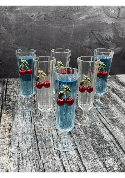 6 Lı Kristal Cam Kiraz Kahve Yanı Bardağı Su Bardak 150ml