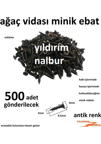 Ağaç Vidası 500 Adet Mini Antik Renk Hobi Vida Küçük Boy Ahşap Vi