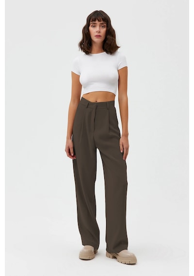 Açelyaokcu Premium Lowry Wide Leg Palazzo Dokuma Pantolon Vizon
