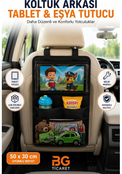 Araç İçi Tablet Tutucu Koltuk Arkası Organizer Araba Oto Çocuk Çok Bölmeli Organizer Cepli Eşya Düzenleyici
