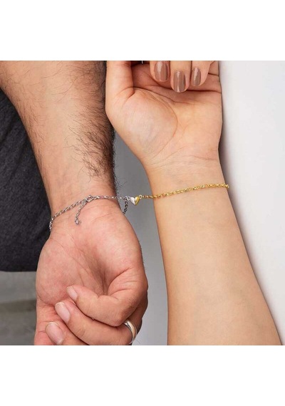925 Ayar Gümüş Rodyum Gold Çift Kalpli Aşk Bileklik