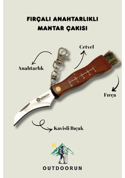 Fırçalı Anahtarlıklı Mantar Kamp Çakısı Kahverengi