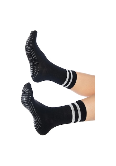 Saysez Bambu Kadın Siyah-beyaz-bej Kaydırmaz Taban Silikon Baskı Pilates Yoga Fitness Bale Dans Aktivite Tenis Çorabı 3'lü Renkli