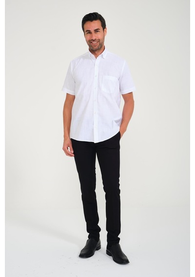 Klasik Kısa Kol Linen Keten Yaka Düğmeli Hediye Kutulu Erkek Gömlek Fs-001202 - Beyaz Lacivert-1695