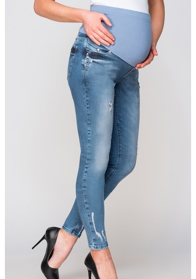 Busa Hamile Jean Skinny Cep İnci Detay Mavi-mavi