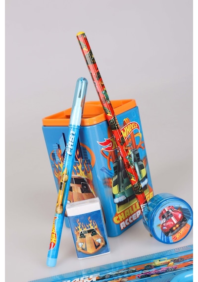 Dekomus İle Lisanslı Hot Wheels Full Metal Kalemlik Masaüstü Organizer Kırtasiye Seti Ahşap