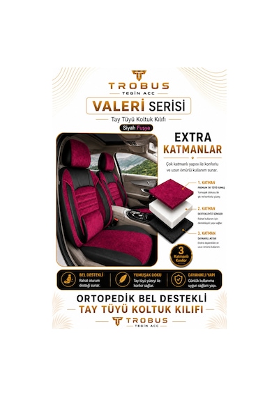 Bmw 3 Serisi E36 1993-2000 Uyumlu Valeria Serisi Bordo Siyah Bel Destekli Tay Tüyü Koltuk Kılıfı