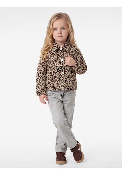 Koton Leopar Desenli Bol Kesim Pamuklu Uzun Kollu Denim Ceket Kahverengi Desenli 7wmg60001ad