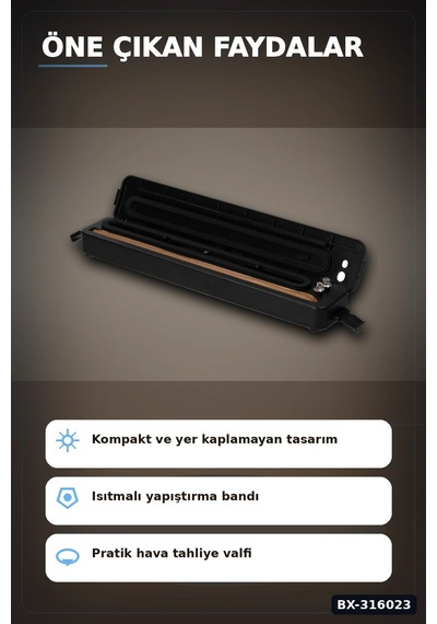 Gıda Vakum Makinesi - Ev Tipi Poşet Vakumlama Ve Güçlü Yapıştırma Cihazı Bx-316023