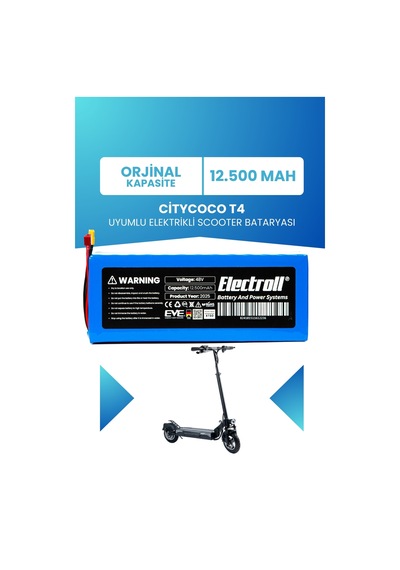 Citycoco T4 Uyumlu Batarya Standart Kapasite 48v 12.5ah Elektrikli Scooter Bataryası Mavi