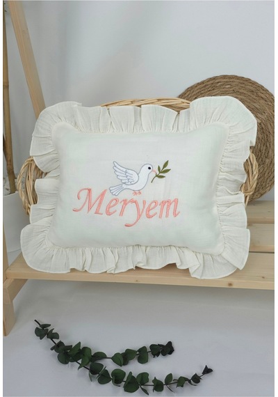 Gros Shop Müslin Yeni Doğan 4katlı Organik %100pamuk Kişiye Özgü Nakışlı Hastane Çıkış Seti Kuş Model-3 Ekru-1