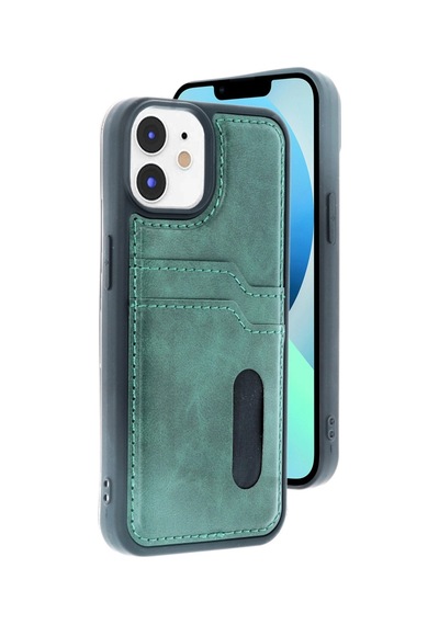 Apple iPhone Uyumlu  Uyumlu 11 Kılıf Sara Kartvizitli Deri Kılıf - Koyu Yeşil