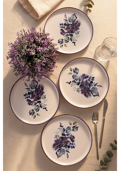 Keramika Purple Flower Nordic Pasta Tabağı 22 Cm 4 Adet 21329 Çok renkli