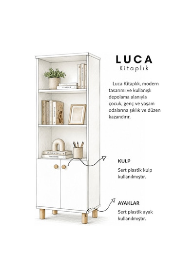 Luca 2 Kapaklı Kitaplık Beyaz