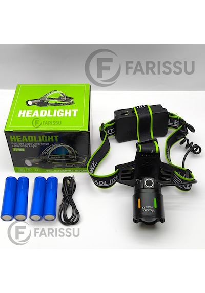 30w Ultra Güçlü Led Kafa Lambası 4 Adet Pilli - Yedek Bataryalı Set - 3000 Lümen 1000m Menzil Siyah