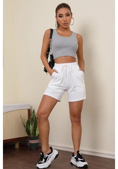 Angbutik Kadın Gri Kare Yaka Crop Top Bluz
