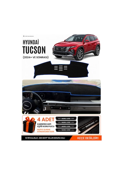 Hyundai Tucson 2024+ Sonrası Uyumlu Torpido Örtüsü, Torpido Kılıfı - Siyah-mavi - Hu039