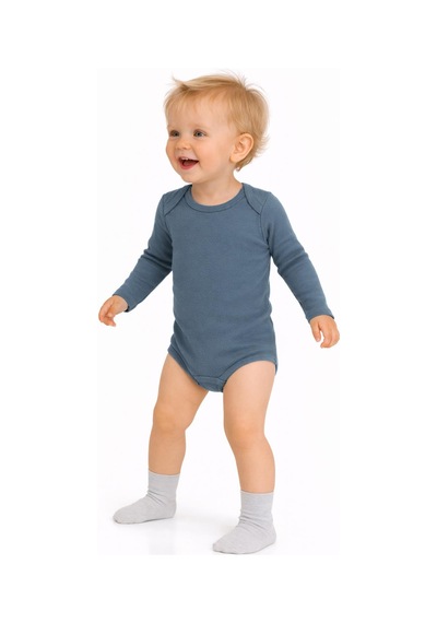 Civil Baby 3 Lü Basıc Uzun Kol 0-36 Ay Çıtçıtlı Badi - Gri Açık Gri