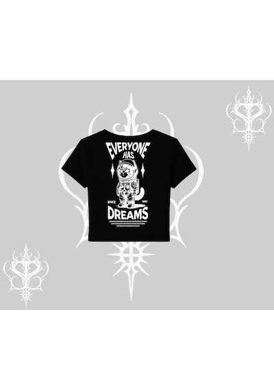 Tarzsokak Everyone Has Dreams Yazılı Astronot Kedi Arka Baskılı Babby Tee Tshirt Siyah